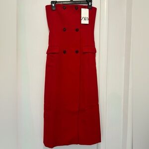 Zara red strapless pocket dress